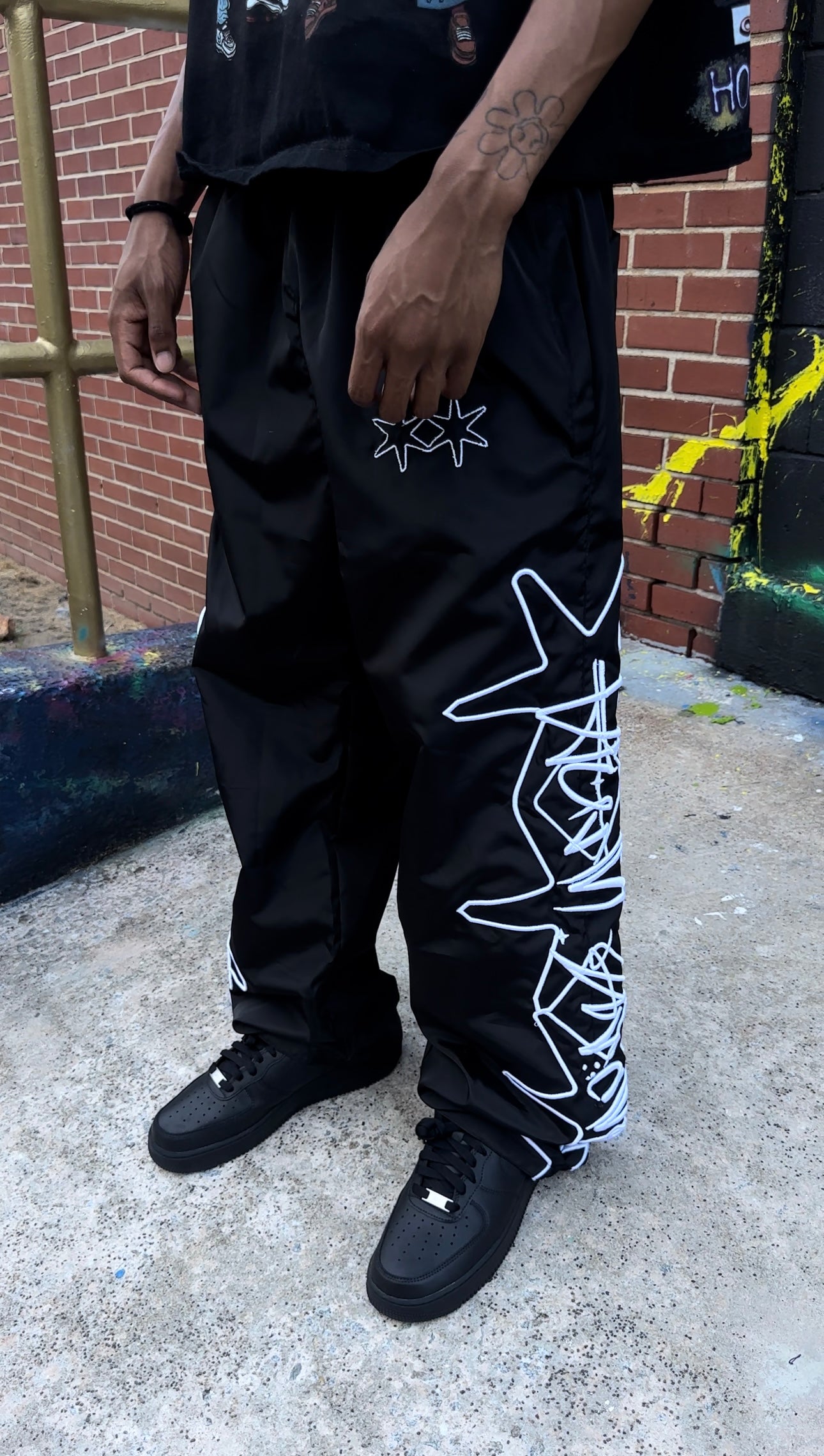 'ODEE' Nylon Trackpants | BLACK