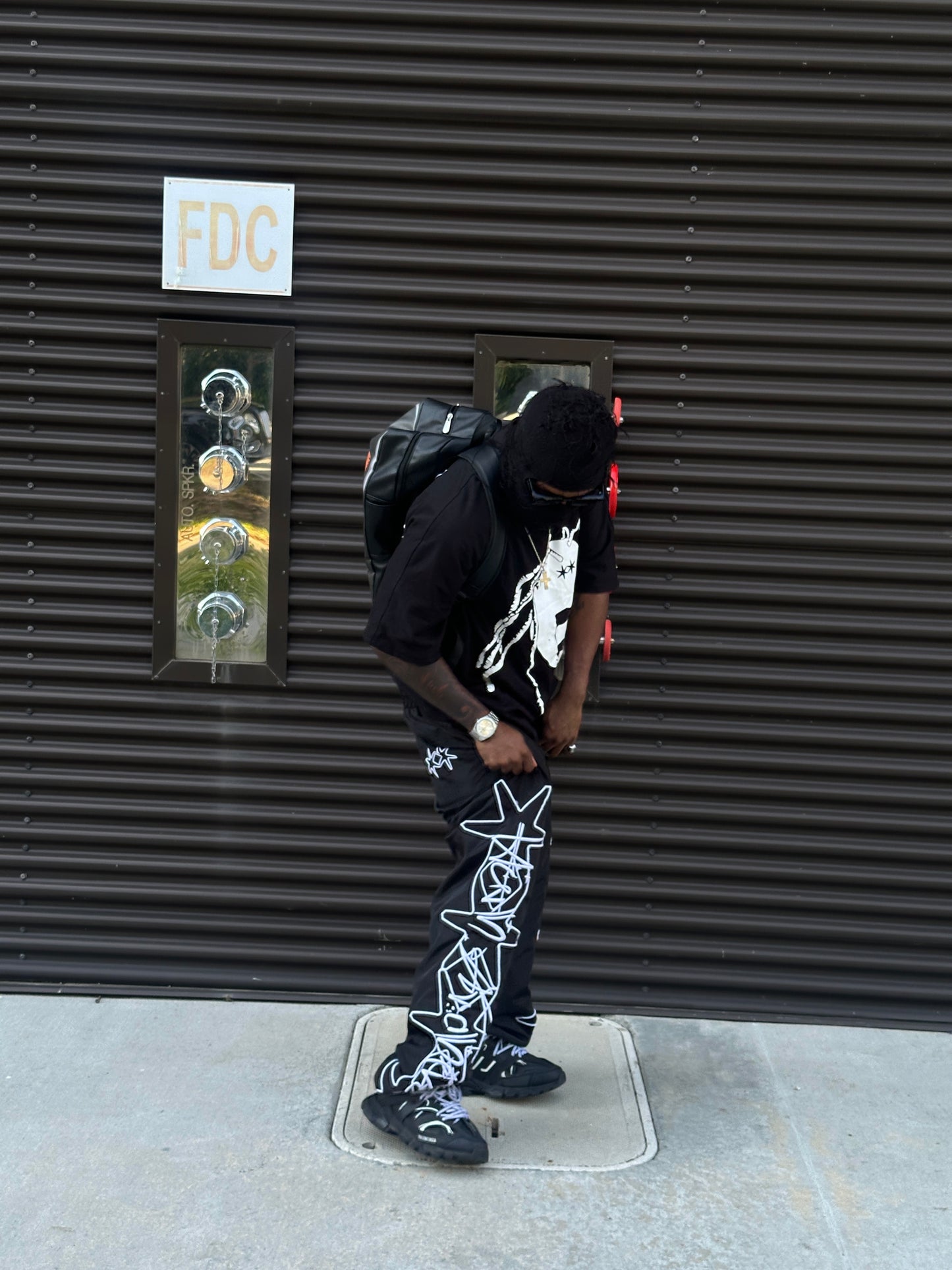 'ODEE' Nylon Trackpants | BLACK